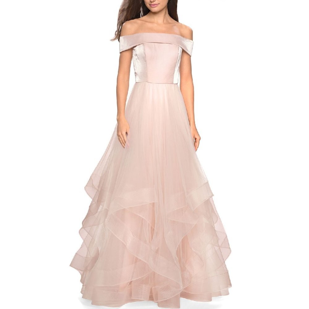 La Femme Off the Shoulder Evening Dress